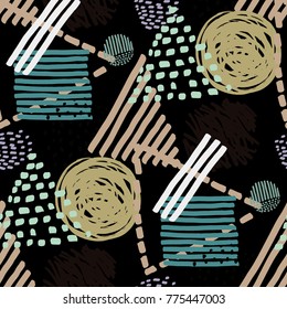 Memphis seamless pattern in retro style. Doodle pattern hand-drawn pen, ink, chalk.