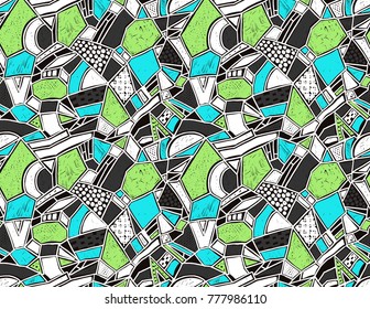 Memphis seamless pattern in retro style. Doodle pattern hand-drawn pen, ink, chalk. Wallpapers scattered cutting elements.