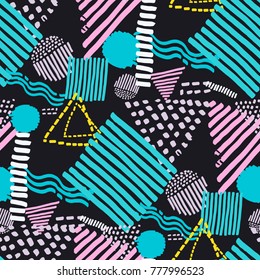 Memphis seamless  pattern in retro style. Doodle pattern hand-drawn pen, ink, chalk. 