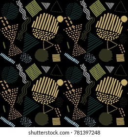 Memphis seamless  pattern in retro style. Doodle pattern hand-drawn pen, ink, chalk. 