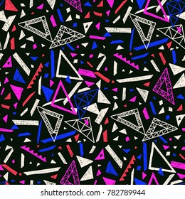 Memphis seamless pattern in retro style. Doodle pattern hand-drawn pen, ink, chalk. Ethnic, folk, tribal.