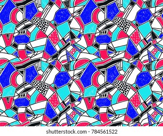 Memphis seamless pattern in retro style. Doodle pattern hand-drawn pen, ink, chalk. Wallpapers scattered cutting elements.