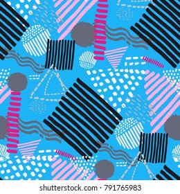 Memphis seamless  pattern in retro style. Doodle pattern hand-drawn pen, ink, chalk. 