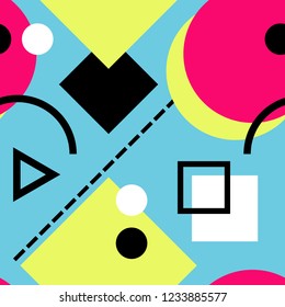 Memphis seamless pattern. Retro vintage 80s or 90s fashion style. Trendy geometric elements. Modern abstract design. Good for textile fabric. Vector illustration.
