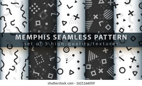 Memphis seamless pattern - set five items.