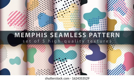 Memphis seamless pattern - set five items