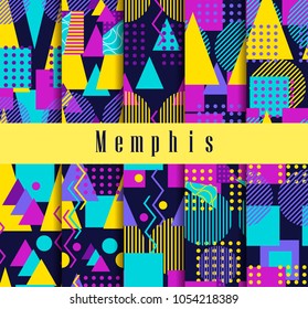 Memphis seamless pattern set. Geometric elements memphis in the style of 80's. Vector illustration