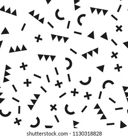 Memphis seamless patterns with geometric shapes. One color black on white. Vector illustration. Retro fashion style 80-90s.  Minimal design. Minimalistic style 