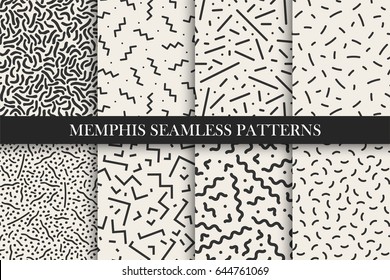 Memphis seamless patterns - vector swatches collection. Retro design - fashion style 80-90s.