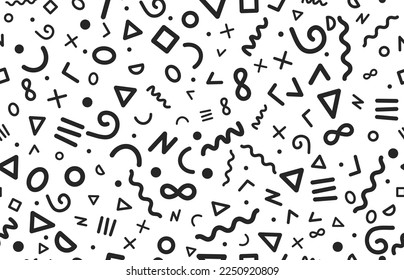 Memphis seamless vector pattern. Hipster abstract geometric repeating texture. Black and white trendy fashion pop art 80s-90s design style