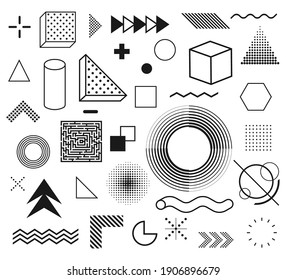 Memphis, Set Of Abstract Geometric Shapes. Retro Elements For Web, Vintage, Advertisement, Commercial Banner, Billboard, Sale, Poster, Leaflet. Vector Illustration. Eps 10.