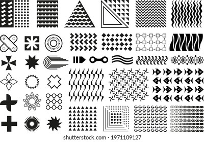 Memphis Set. Collection Of Black Flat Geometric Design Elements. Memphis Shapes Isolated On White Background.