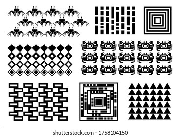 Memphis set, crabs, rectangles, triangles, crab pattern, repeating, cover design, black simple patterns memphis stile