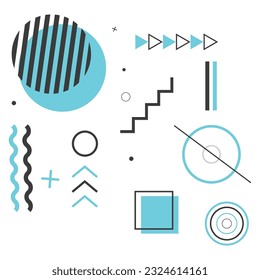 Memphis shape design elements. Retro funky graphic, 90s trends designs and vintage geometric print illustration element. Constructivism memphis vector isolated symbols