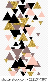 Memphis Shape Vector Transparent Background. Metal Triangle Gradient Print. Light Hipster Mosaic Illustration. Gold Shiny Poster.