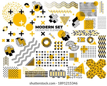 Memphis shapes element. Constructivism funky design, isolated geometric graphic pattern. Retro black art, modern halftone texture vector set