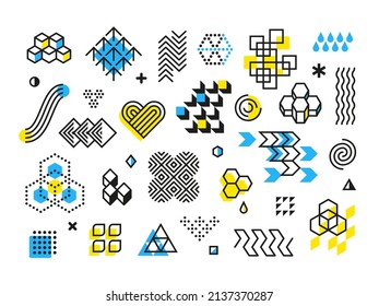 Memphis shapes element. Design black icon, 90s lines geometry collection. Abstract dot and circle figures, art minimal graphic tidy vector set