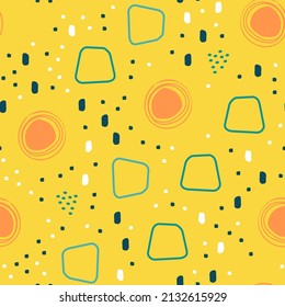 Memphis Shapes Vector Seamless Pattern. Color Simple Hipster Illustration. Bright Drawing Shape Ornament. Artistic Doodle Background.