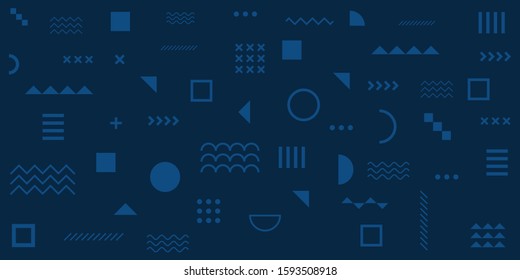 Memphis Simple Blue Abstract Circle Line Rectangle Box Arrow Cross Mountain River Pie Egypt Basic Shape Background For shirt
