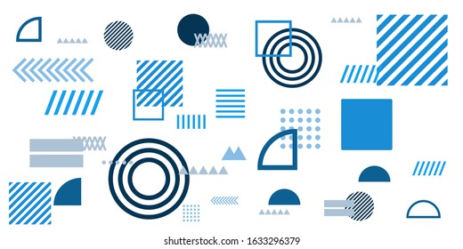 Memphis Simple Blue Abstract Circle Line Rectangle Box Arrow Cross Mountain River Pie Egypt Basic Shape Background for shirt