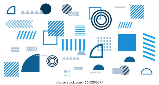 Memphis Simple Blue Abstract Circle Line Rectangle Box Arrow Cross Mountain River Pie Egypt Basic Shape Background for shirt