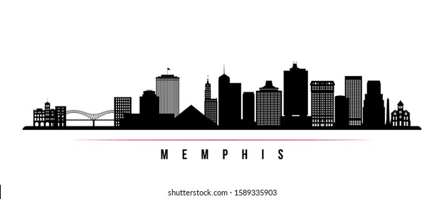 Memphis skyline horizontal banner. Black and white silhouette of Memphis, Tennessee. Vector template for your design. 