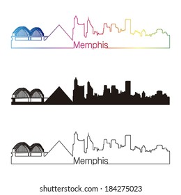 Memphis skyline linear style with rainbow in editable vector file