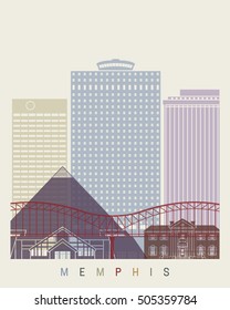 Memphis skyline poster in editable vector file