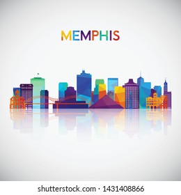 Memphis skyline silhouette in colorful geometric style. Symbol for your design. Vector illustration.