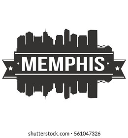 Memphis Skyline Stamp Silhouette. Reflection Landscape City Design. Vector Cityscape Icon.   