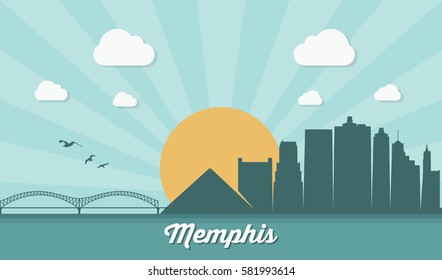 Memphis Skyline - Tennessee - Vector Illustration