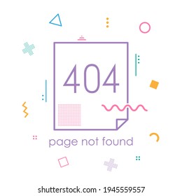 Memphis style 404 error page not found, a vector background of internet error page in Memphis style with colorful geometric shape design elements, isolated on white background.