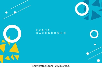 Memphis style abstract background with blue and yellow colored circles, lines, and triangles. Suitable for wallpaper, event backdrop, photo booth, meeting, webinar, conference, and exhibition.