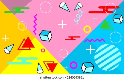 Memphis style abstract background with cheerful colors and geometric ornament