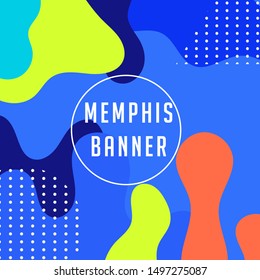 Memphis style for abstract banner with blue background social media bussines