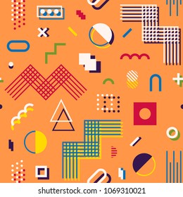 Memphis style abstract geometric seamless pattern. Composition 10