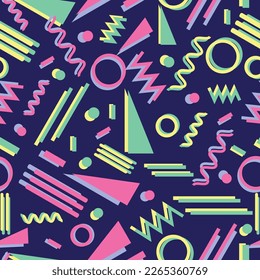 Memphis style abstract geometric seamless pattern. Fashion design 80-90s. Trendy geometric elements. Perfect for textile, wallpaper and fashion print.