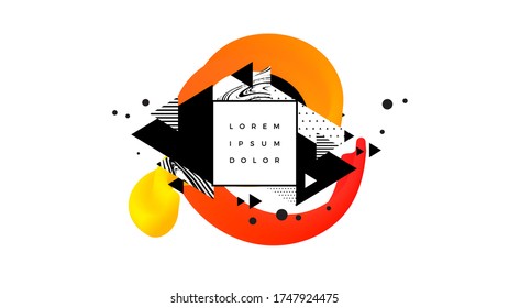 Memphis style abstract textured geometric forms composition with fluid forms.