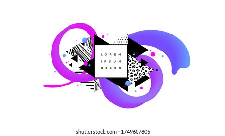 Memphis style abstract textured geometric forms composition with fluid forms.