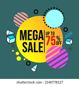 memphis style advertising badge with mega sale text.