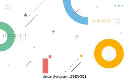 Memphis style background design with geometric abstract shapes compositions suitable for cover, magazine, leaflet, poster.