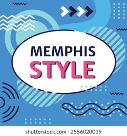 Memphis style background featuring geometric shapes, bold colors, and playful design elements, creating a vibrant and retro inspired aesthetic