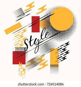 Memphis style background with trendy geometric elements.Modern abstract design poster, cover, card design,print on t-shirt