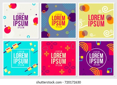 Memphis style Backgrounds Design Collection of Colorful templates with geometric shapes, patterns trendy fashion 70's 80s 90s. Perfect for ad, invitation, presentation Isolated Vector illustration