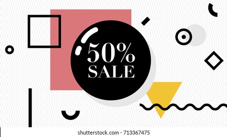 Memphis style banner Design. Colorful templates with geometric shapes, patterns with trendy Memphis fashion 80's-90's. Ideal for ad, invitation, presentation Isolated Vector illustration