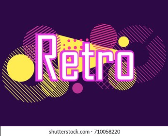 Memphis style banner. Design greeting card in the style of 80s. Geometric elements retro. Vector illustration