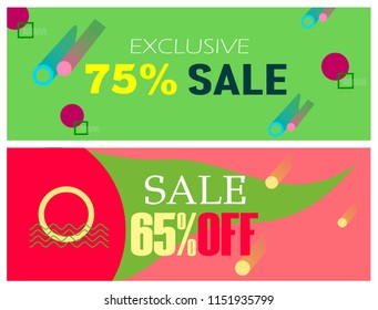 Memphis style Banner Design Set of Colorful templates with geometric shapes. Perfect for Ad invitation, presentation Header, Page, Vector illustration.