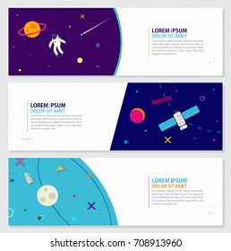 Memphis style Banner Design Set of Colorful templates with space geometric shapes, Patterns Trendy Fashion 70s-80s-90s. Perfect for Ad,invitation,presentation,Header,Page, Cover,Vector illustration