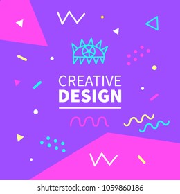 Memphis style banner template. 80-90s trendy fashion background with geometric shapes. Vector illustration. Poster, invitation, greeting card, cover design.