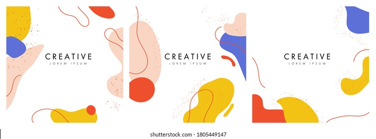 Memphis style banner template collection, post or sale. Abstract card with hand drawn elements
